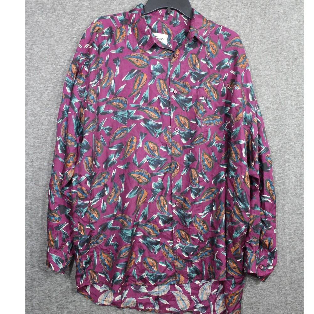 Vintage 90s Protest Men’s Print Purple Silk Button Down Shirt Size L Large